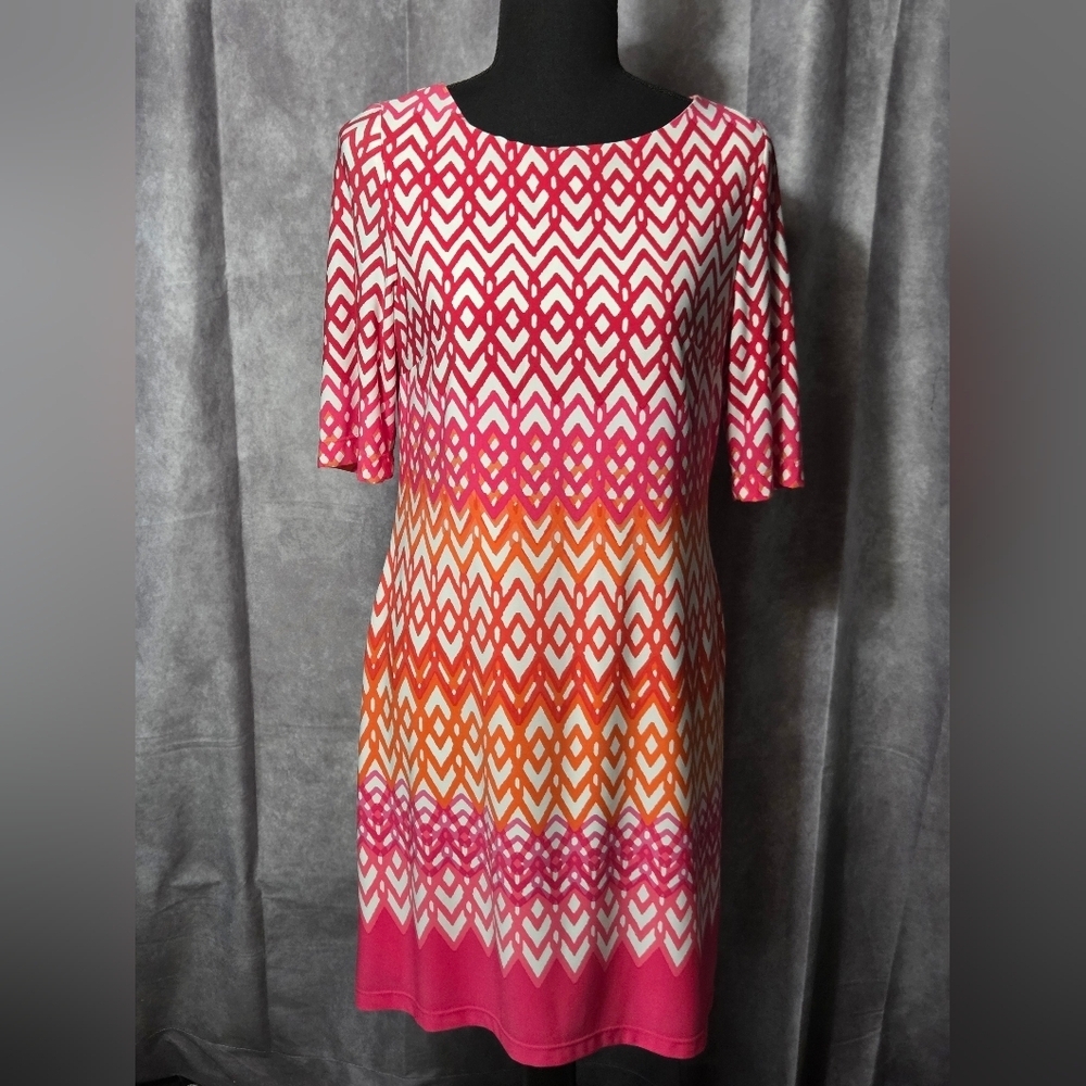 Eliza J Geometrical Print Shift Dress Orange Pink Sz 6 Lined Career Spring